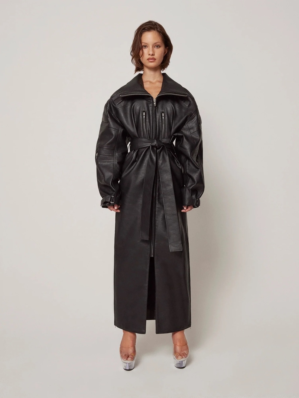 khy faux leather trench coat black size xl